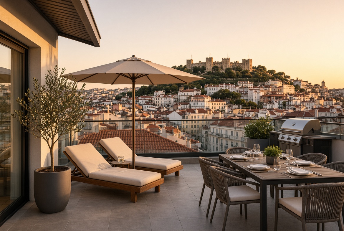 Terrace Residence with a private roof terrace looking towards Sao Jorge castle
